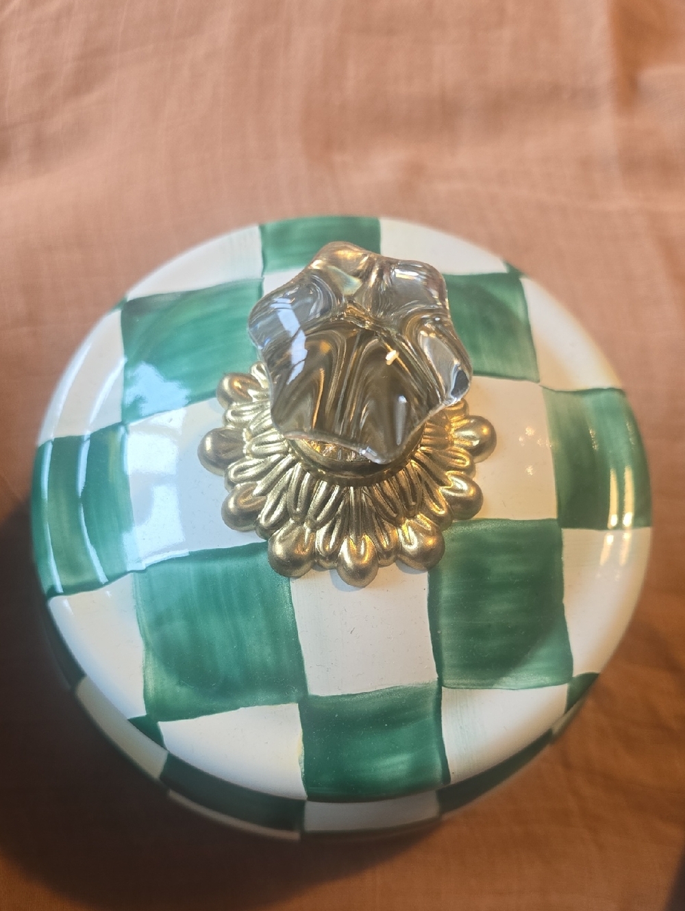 NEW!!! MacKenzie-Child Emerald Check Squashed Pot - Picture 6 of 12